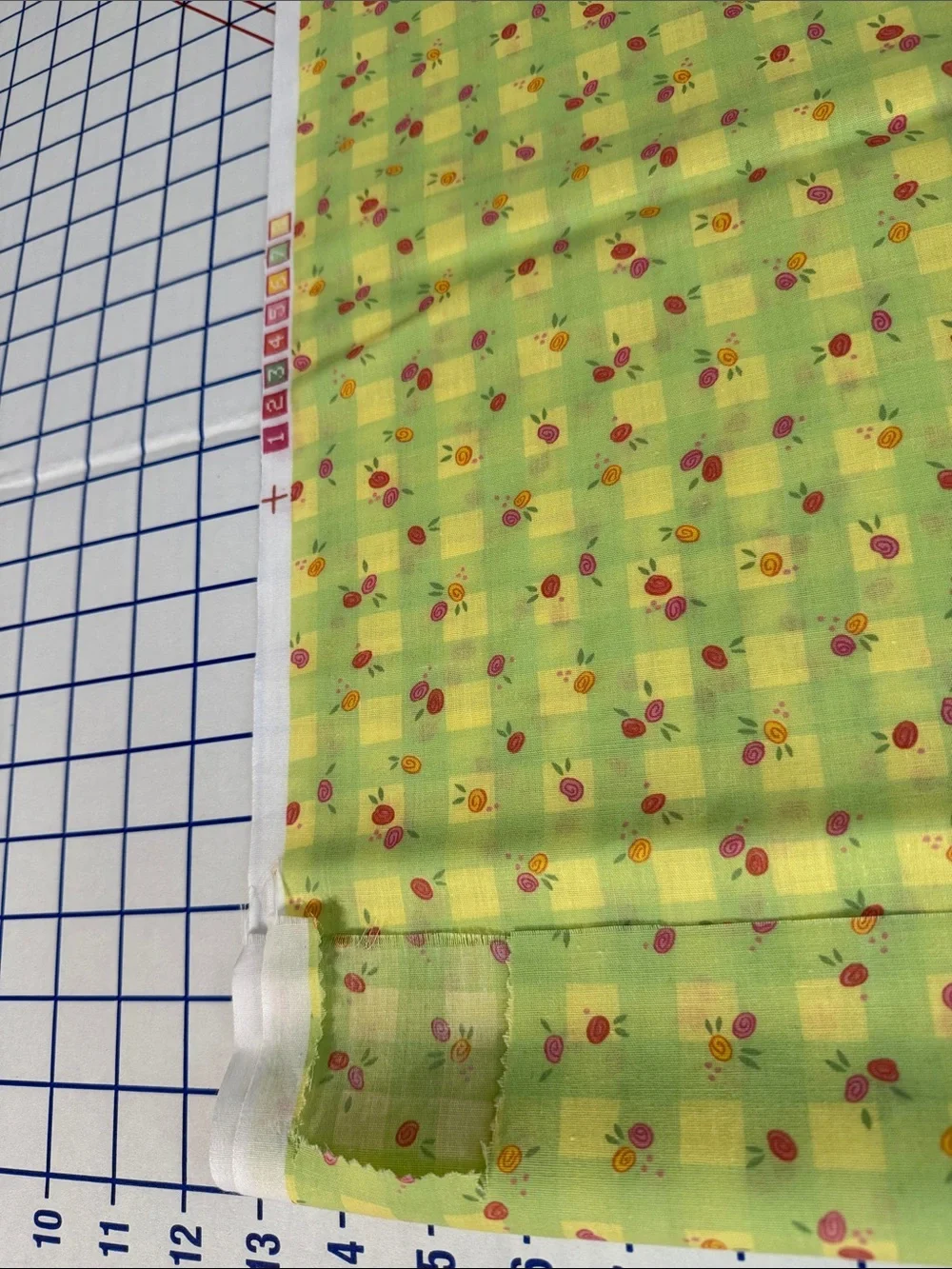 Vintage Green Floral Check Polyester Blend Fabric 1.5 Yards x 44 Retro Spring